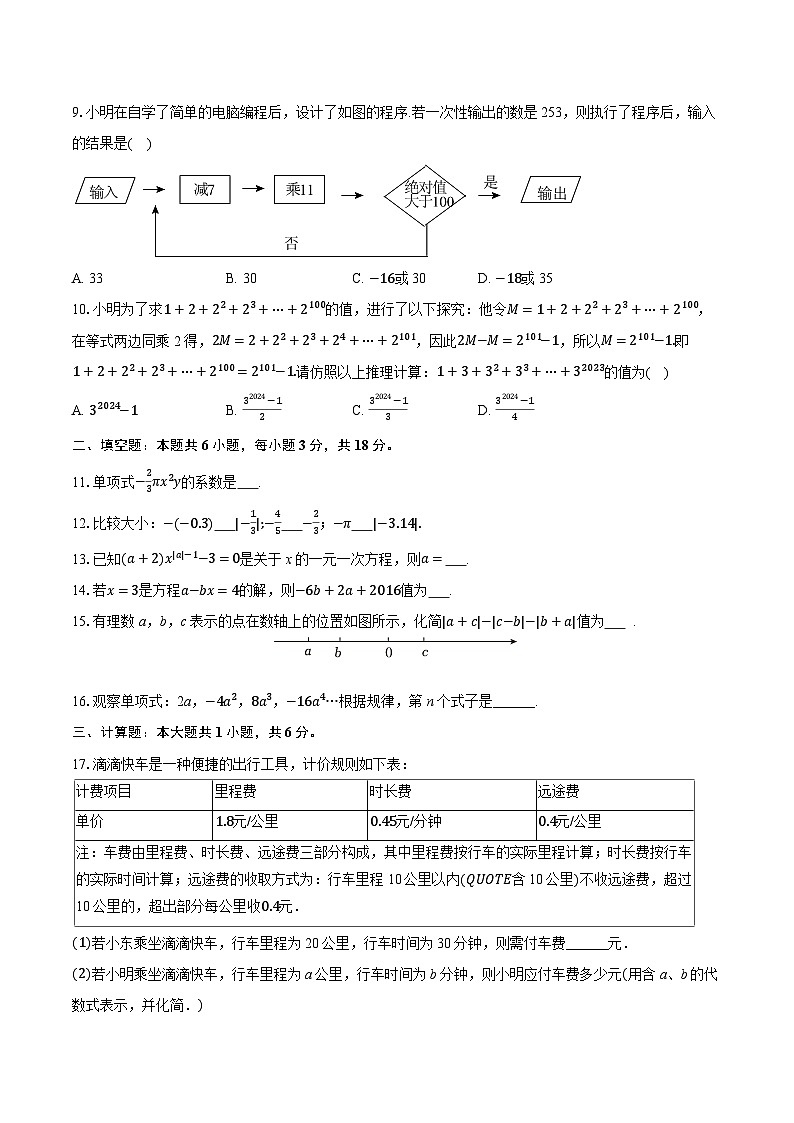 2025-2026学年浙江省杭州市大关中学教育集团七年级（上）期中数学试卷第2页