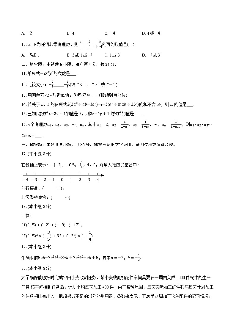 2025-2026学年福建省泉州市永春县侨中中学片区联考七年级（上）期中数学试卷第2页
