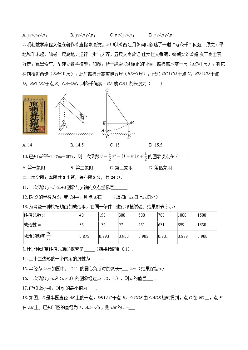 2025-2026学年浙江省温州十七中九年级（上）期中数学试卷-自定义类型第2页