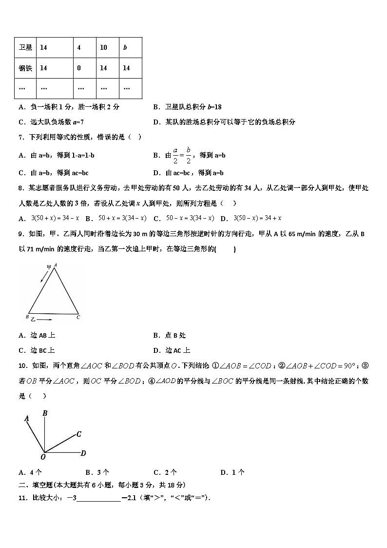 2026届重庆市八中数学七上期末学业质量监测试题含解析第2页