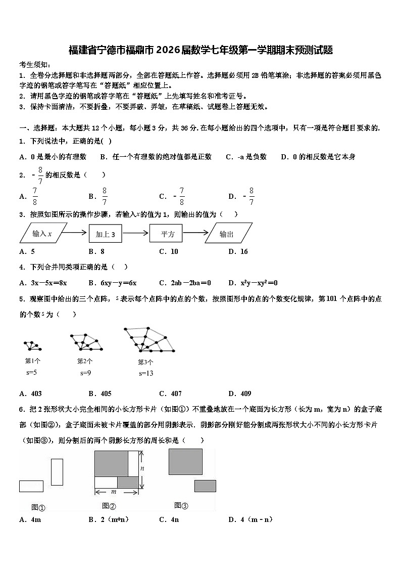 福建省宁德市福鼎市2026届数学七年级第一学期期末预测试题含解析第1页