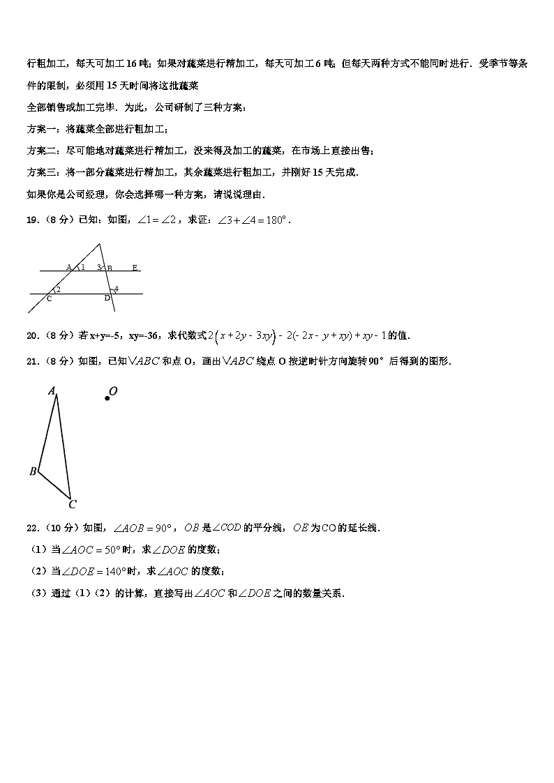 福建省福州市福清市2026届七年级数学第一学期期末综合测试模拟试题含解析第3页