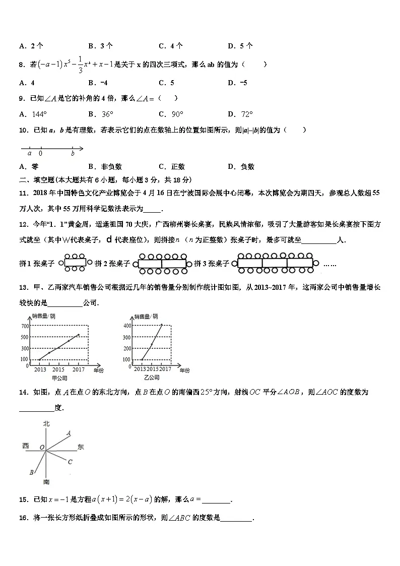 福建省龙岩市（五县)2026届七年级数学第一学期期末学业质量监测试题含解析第2页