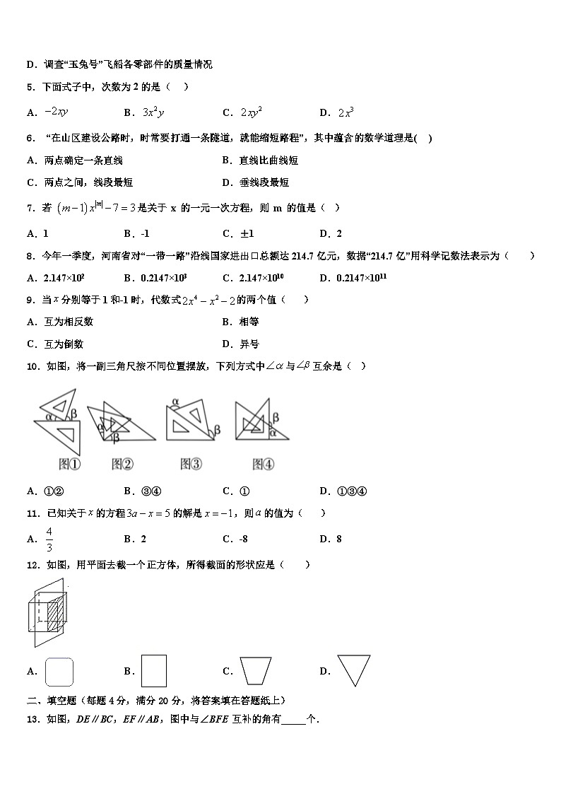 甘肃省白银市平川四中学2026届数学七上期末检测模拟试题含解析第2页