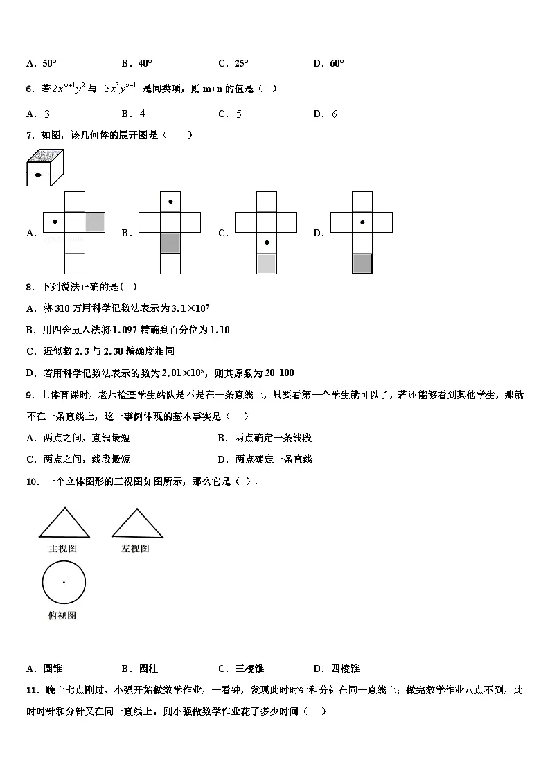广东省高州市2026届数学七年级第一学期期末综合测试模拟试题含解析第2页