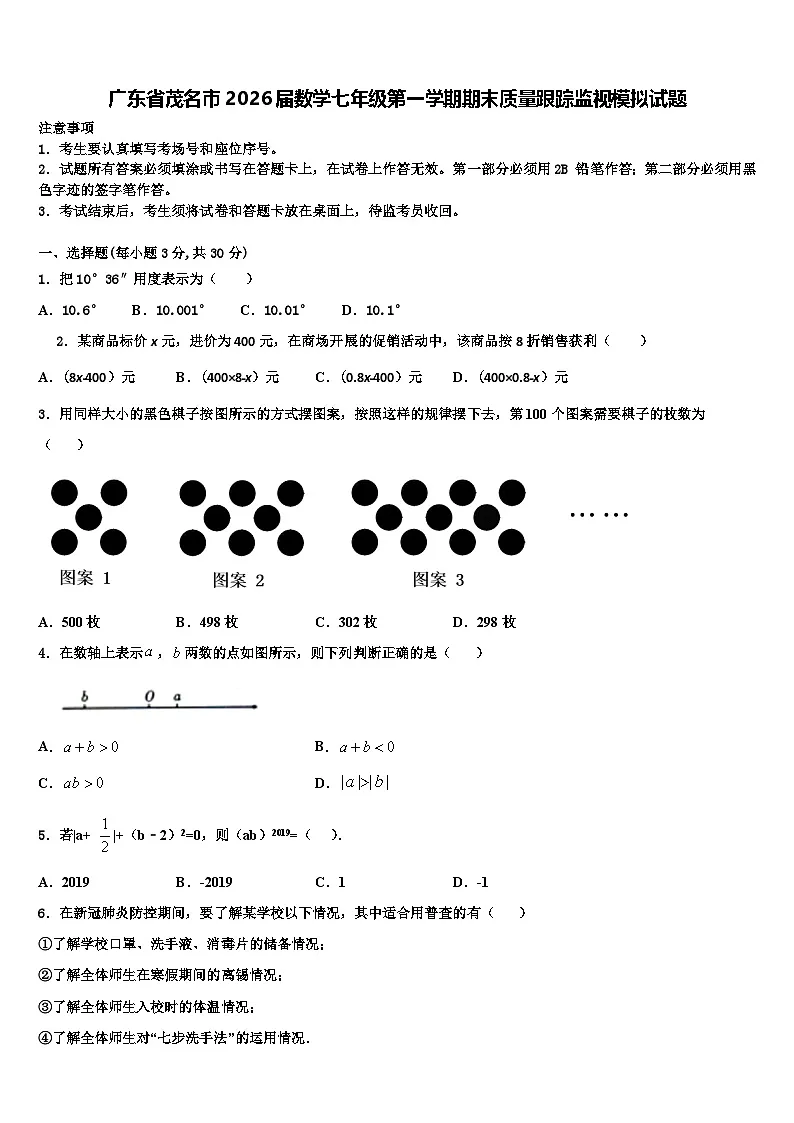 广东省茂名市2026届数学七年级第一学期期末质量跟踪监视模拟试题含解析第1页
