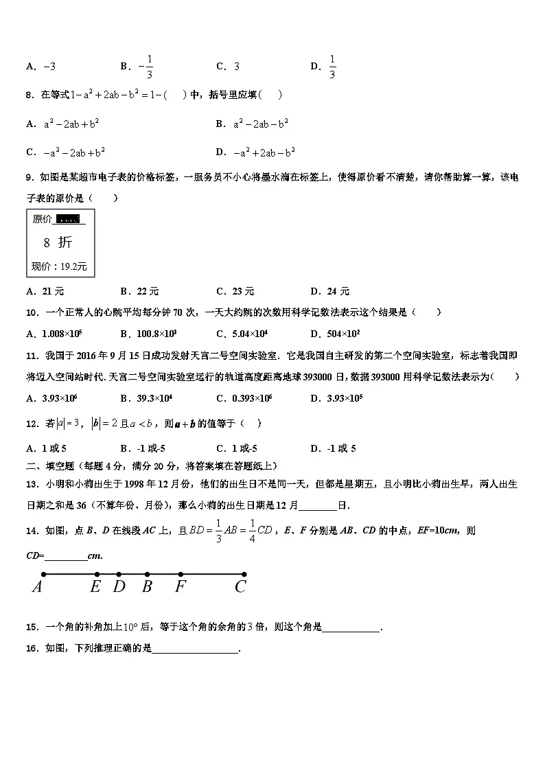 广东省深圳市南山区北师大附中2026届数学七上期末联考试题含解析第2页