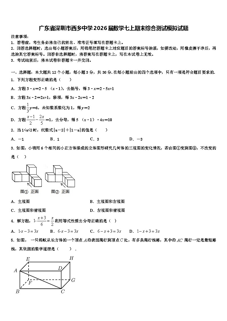 广东省深圳市西乡中学2026届数学七上期末综合测试模拟试题含解析第1页