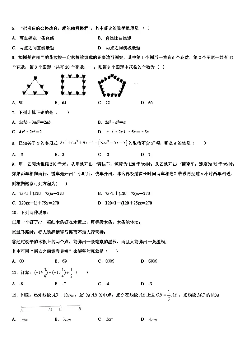 广东省五华县联考2026届数学七年级第一学期期末学业水平测试模拟试题含解析第2页