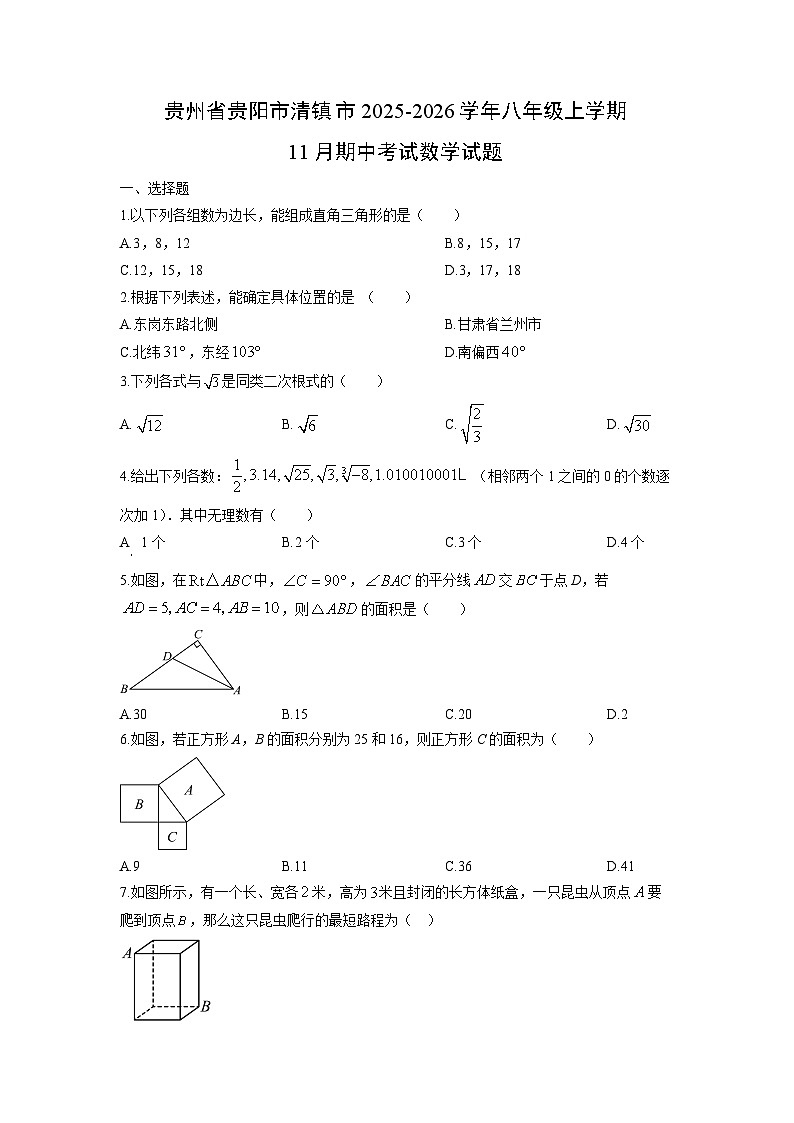 贵州省贵阳市清镇市2025-2026学年八年级上学期11月期中考试数学试题（学生版）第1页