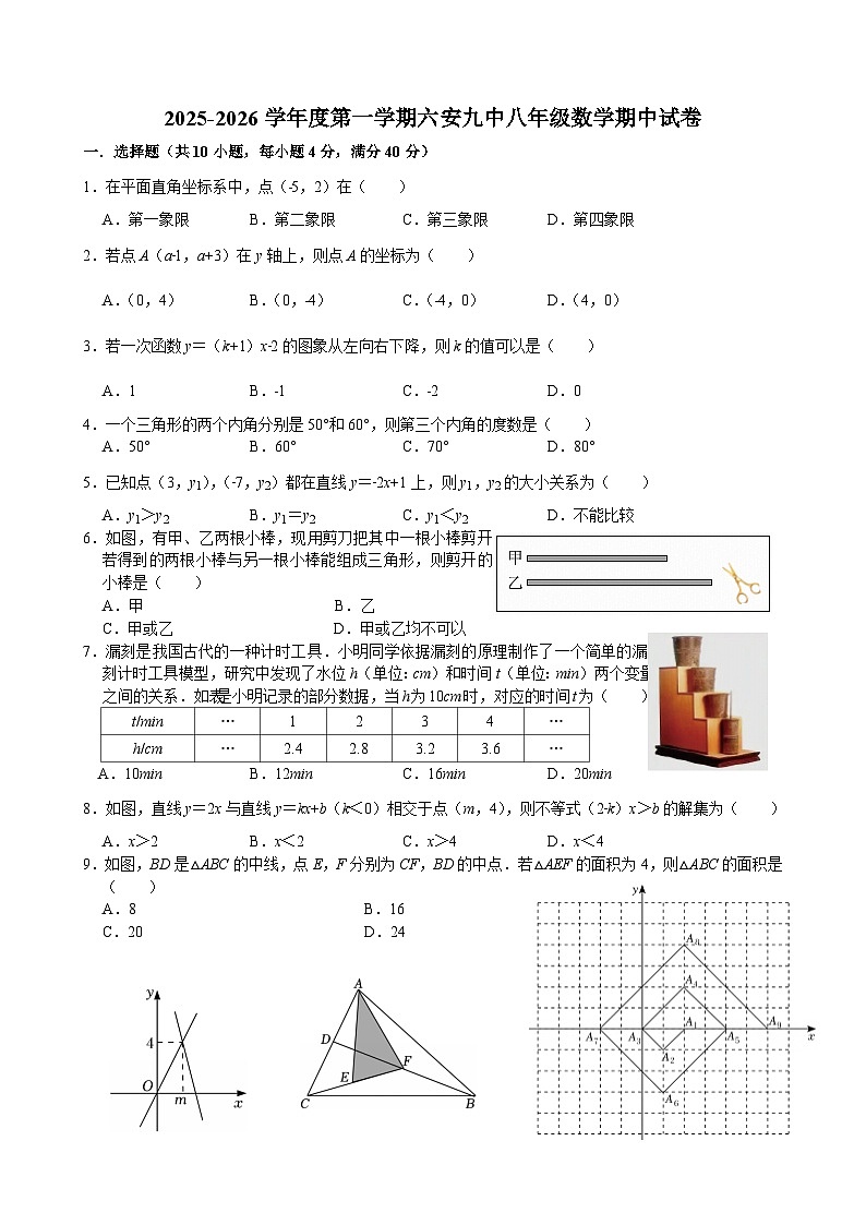 安徽省六安市第九中学2025-2026学年上学期八年级 数学期中试卷第1页