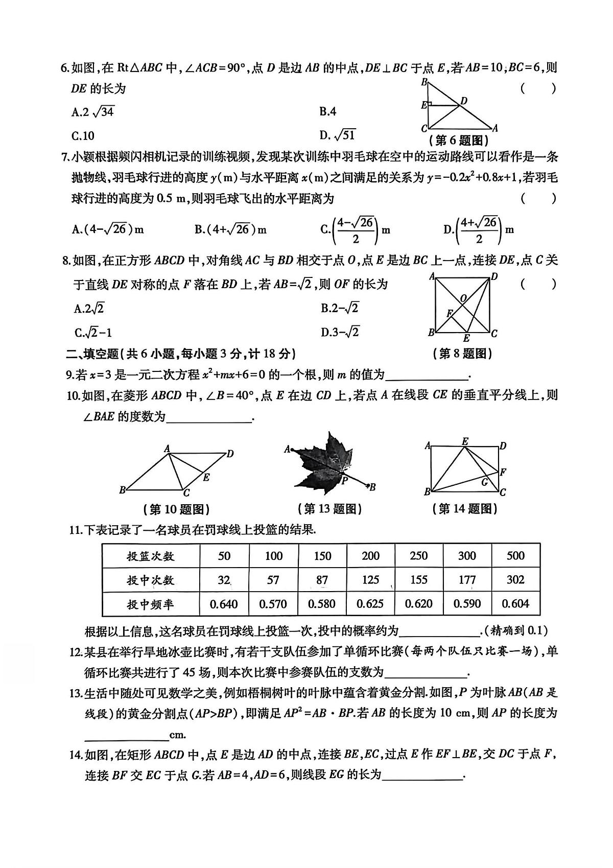 陕西省渭南市临渭区育红初级中学2025-2026学年上学期九年级期中 数学试题（PDF版）第2页
