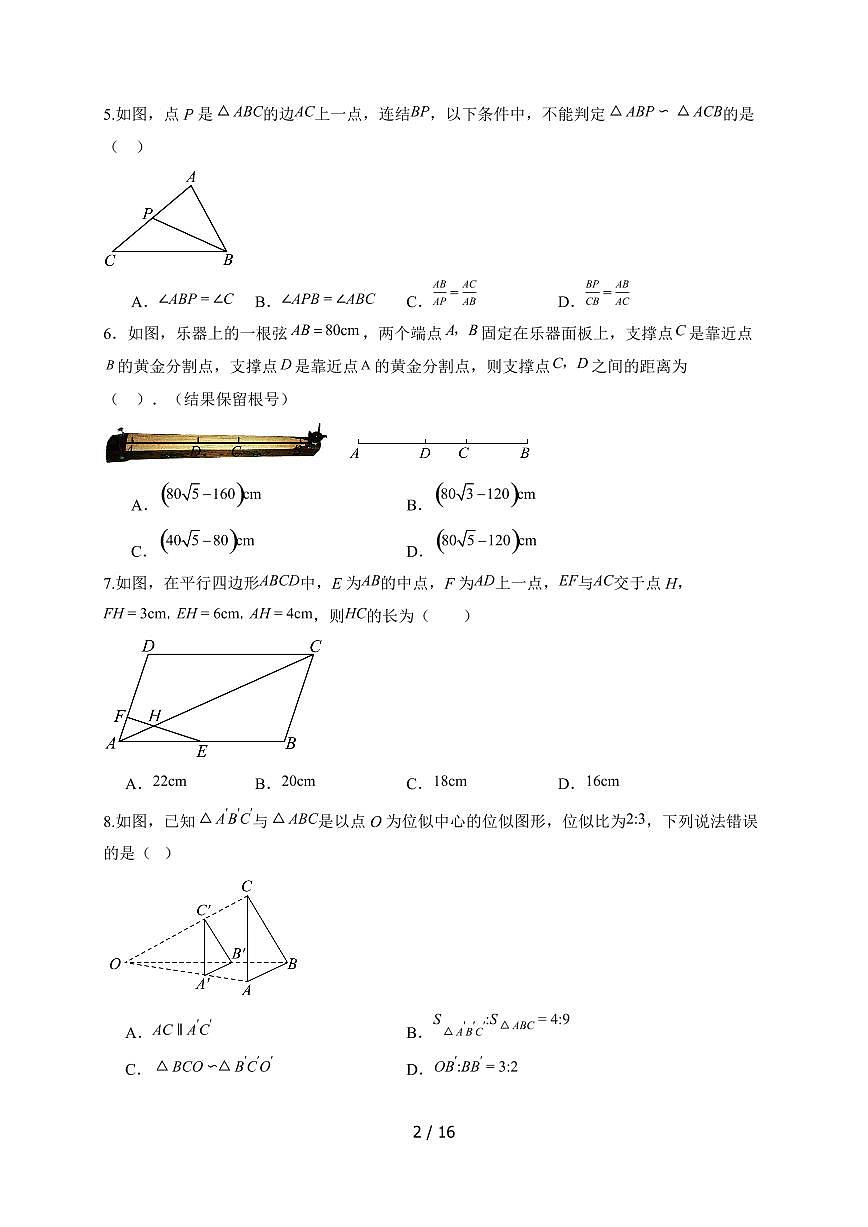 第23章图形的相似巩固训练2025~2026学年华东师大版九年级数学上学期（含答案）第2页