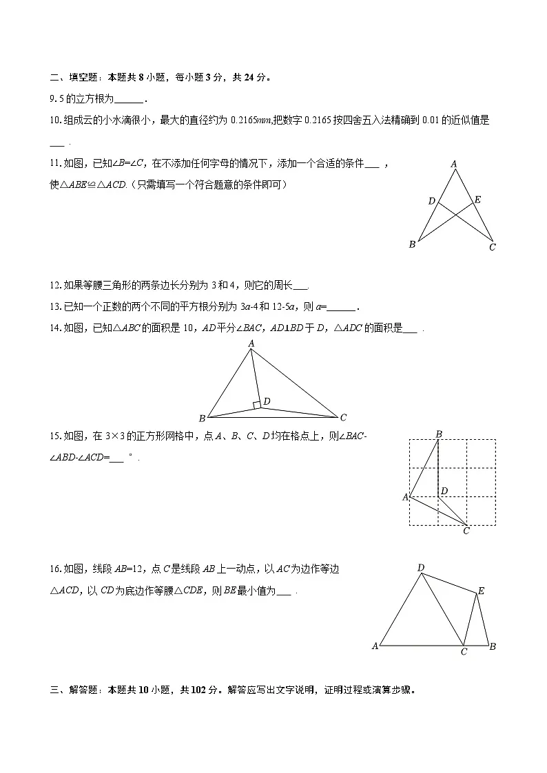 2025-2026学年江苏省连云港市灌南县八年级（上）期中数学试卷-自定义类型第3页