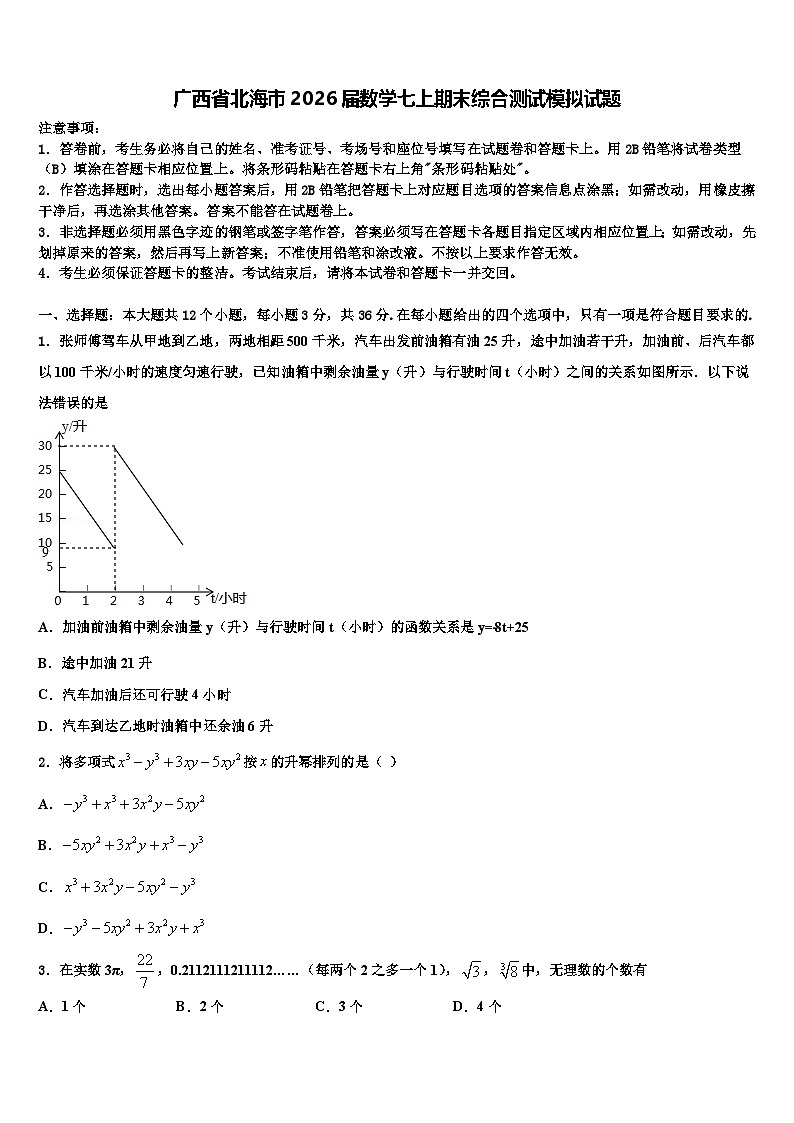 广西省北海市2026届数学七上期末综合测试模拟试题含解析第1页