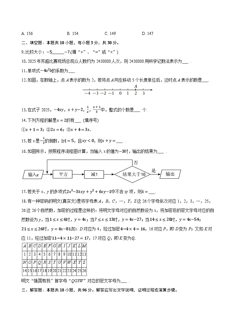 2025-2026学年江苏省扬州中学树人教育集团七年级（上）期中数学试卷 （有答案和解析）第2页