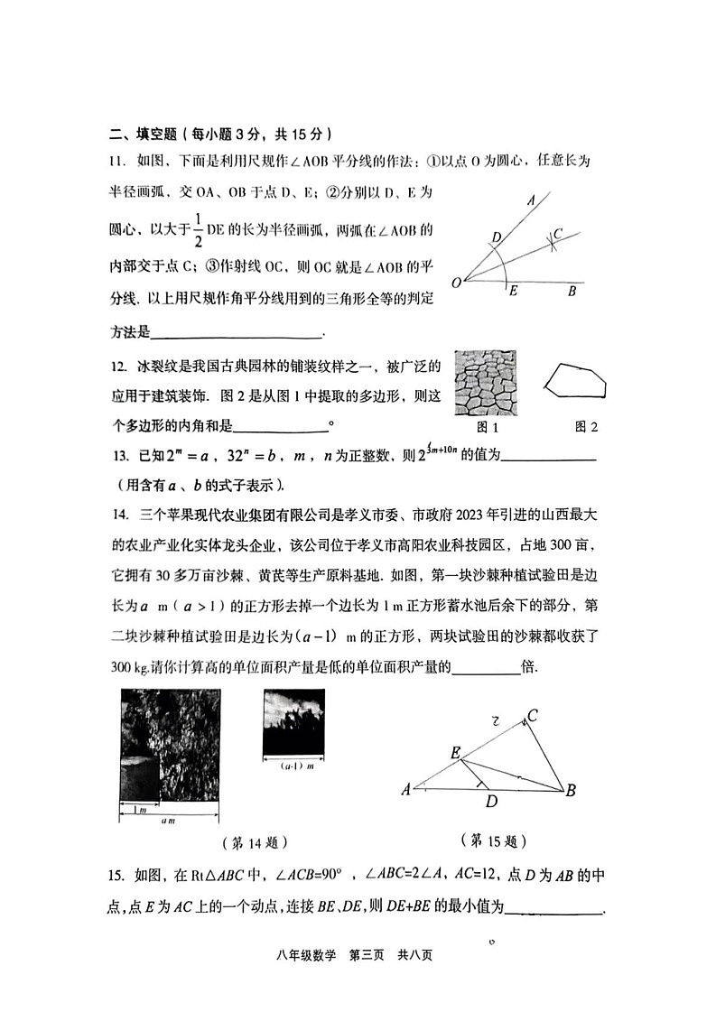 山西省吕梁市孝义市2024-2025学年上学期期末八年级数学试卷第3页