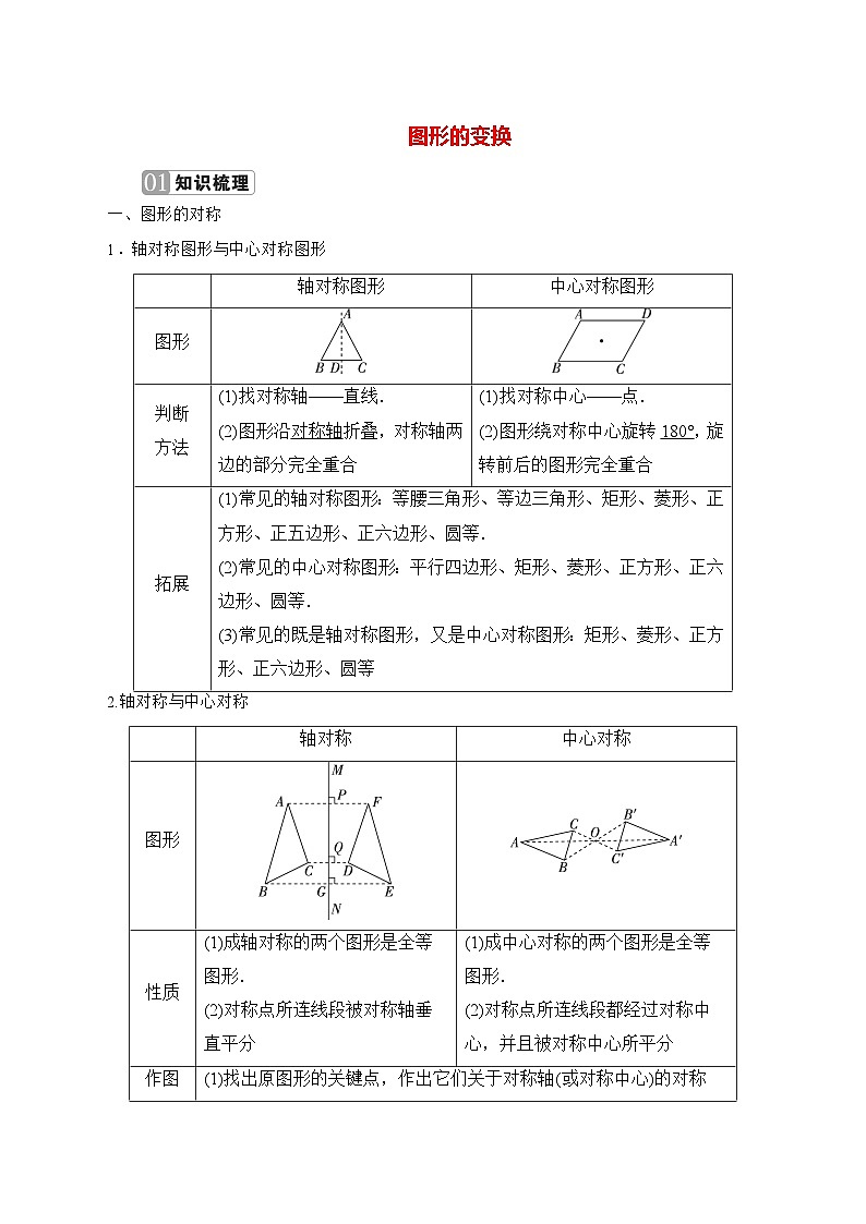 2025年九年级（中考数学）一轮复习考点复习讲义：图形的变换 [有答案]第1页