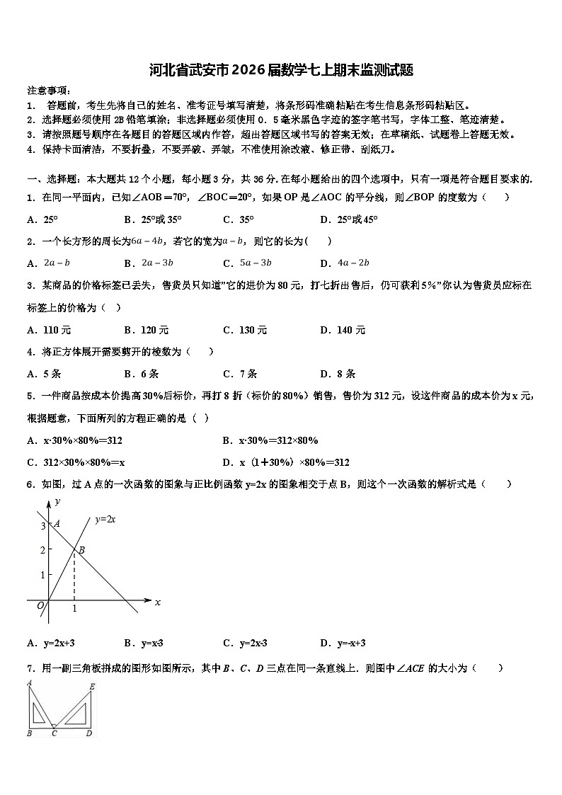 河北省武安市2026届数学七上期末监测试题含解析第1页