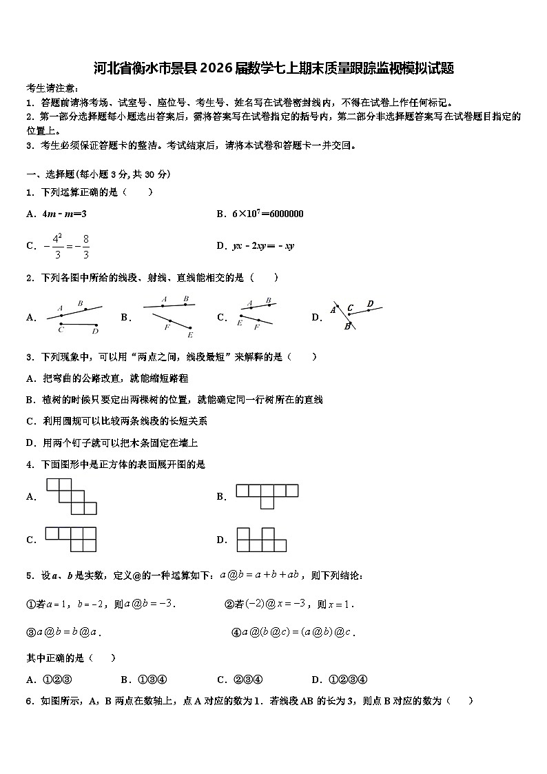 河北省衡水市景县2026届数学七上期末质量跟踪监视模拟试题含解析第1页