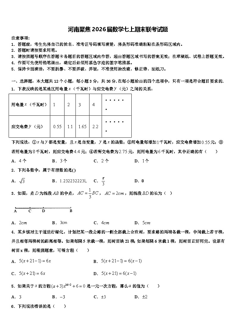 河南聚焦2026届数学七上期末联考试题含解析第1页