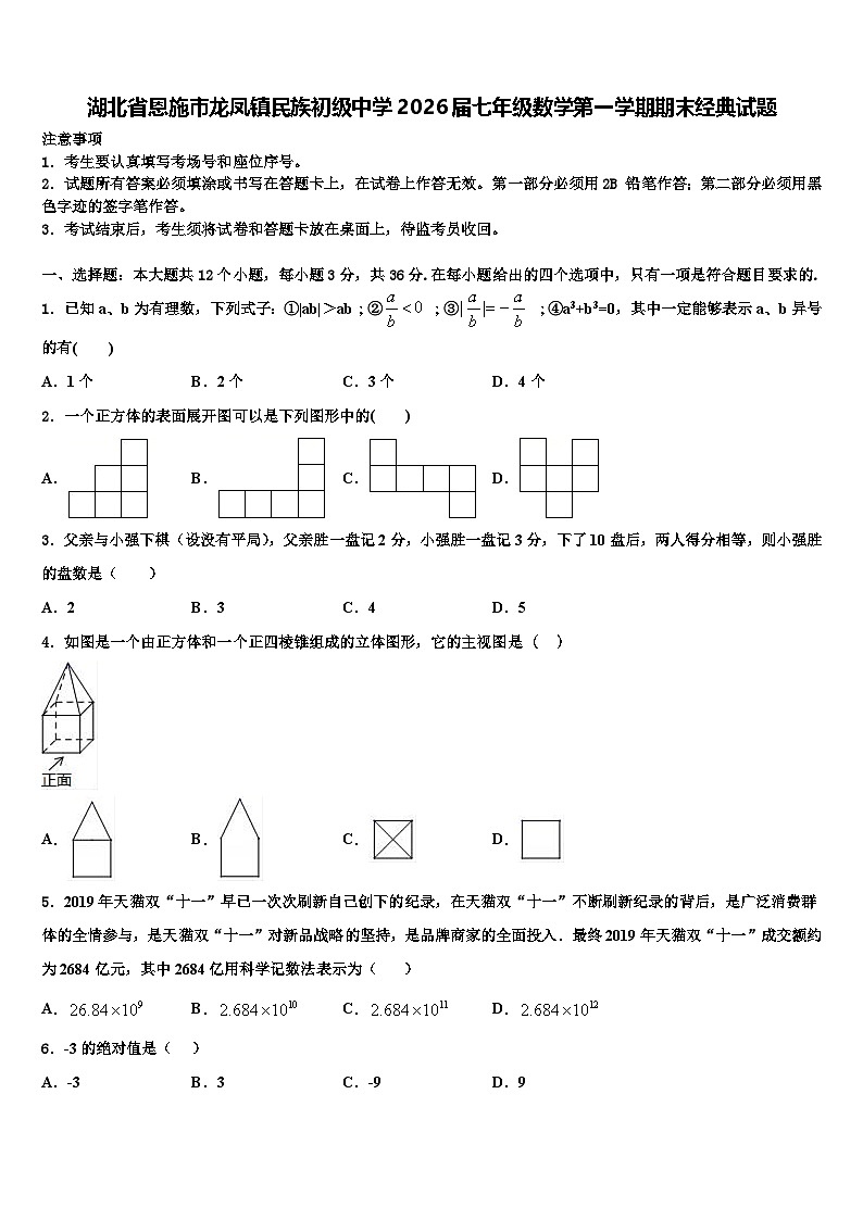 湖北省恩施市龙凤镇民族初级中学2026届七年级数学第一学期期末经典试题含解析第1页