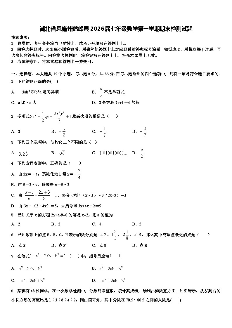 湖北省恩施州鹤峰县2026届七年级数学第一学期期末检测试题含解析第1页