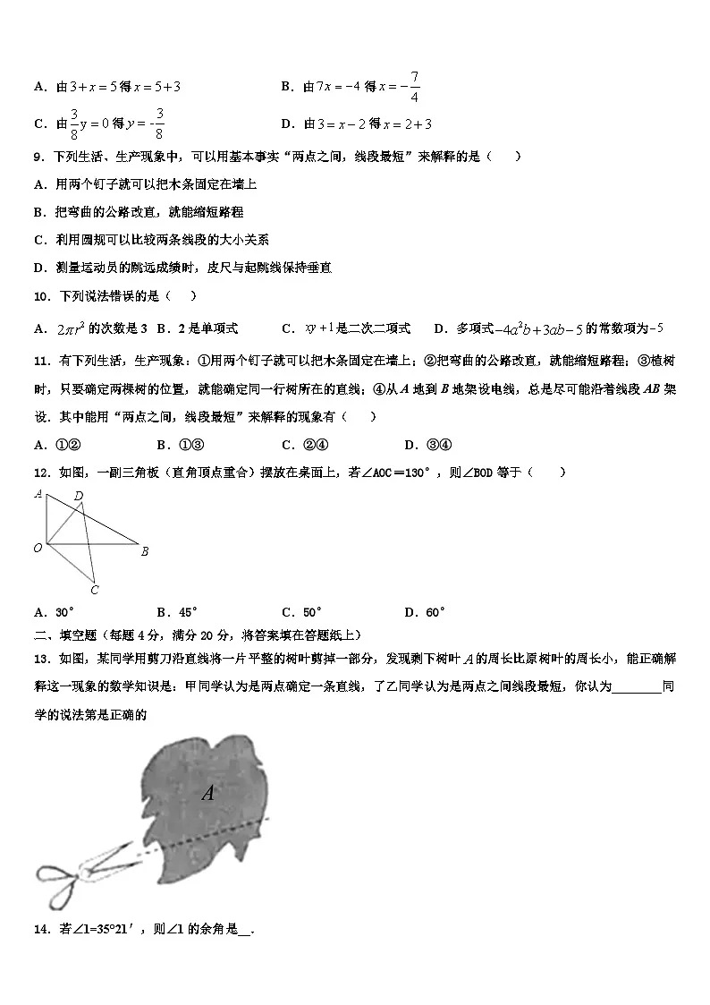 河南省许昌市实验中学2026届七年级数学第一学期期末复习检测模拟试题含解析第2页
