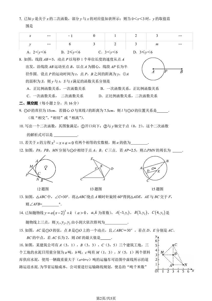 2025北京六十六中初三（上）期中数学试卷第2页