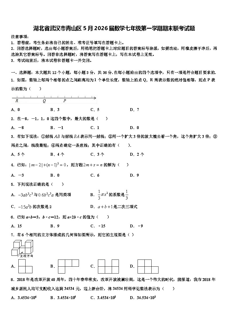 湖北省武汉市青山区5月2026届数学七年级第一学期期末联考试题含解析第1页