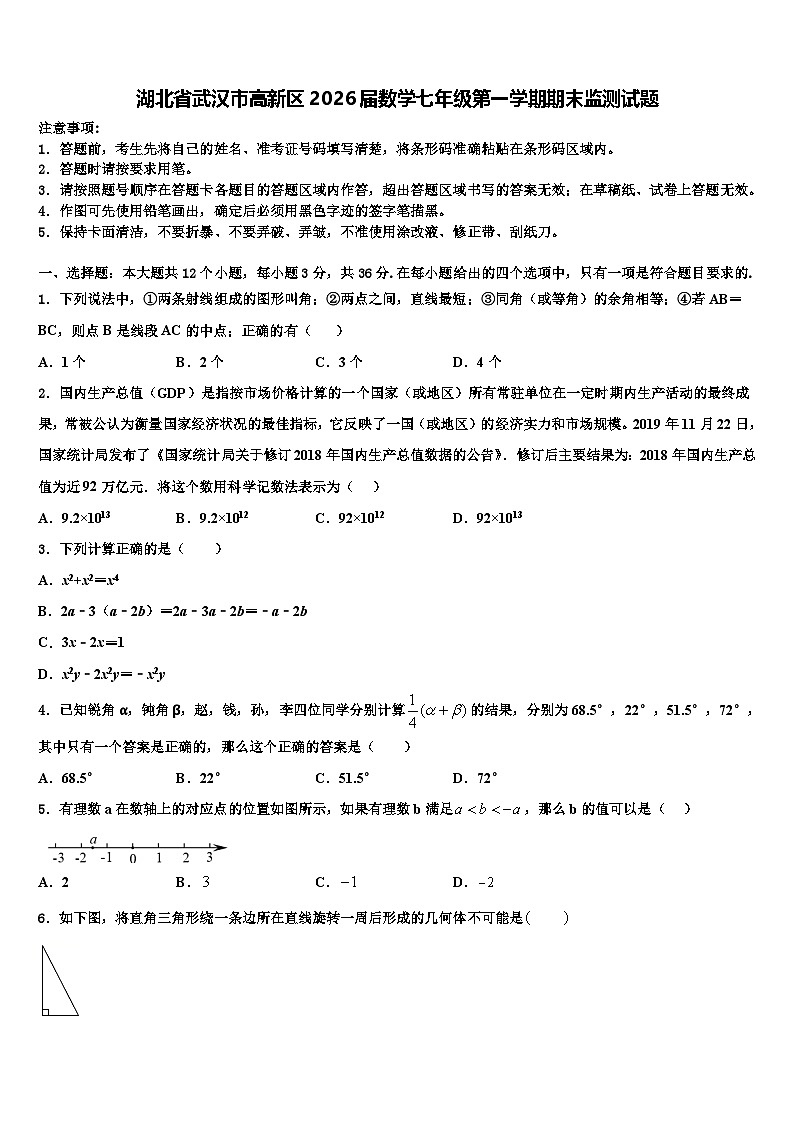 湖北省武汉市高新区2026届数学七年级第一学期期末监测试题含解析第1页