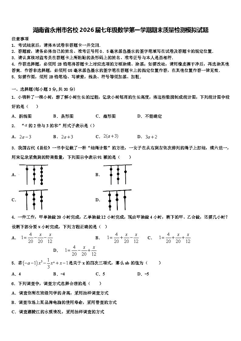 湖南省永州市名校2026届七年级数学第一学期期末质量检测模拟试题含解析第1页