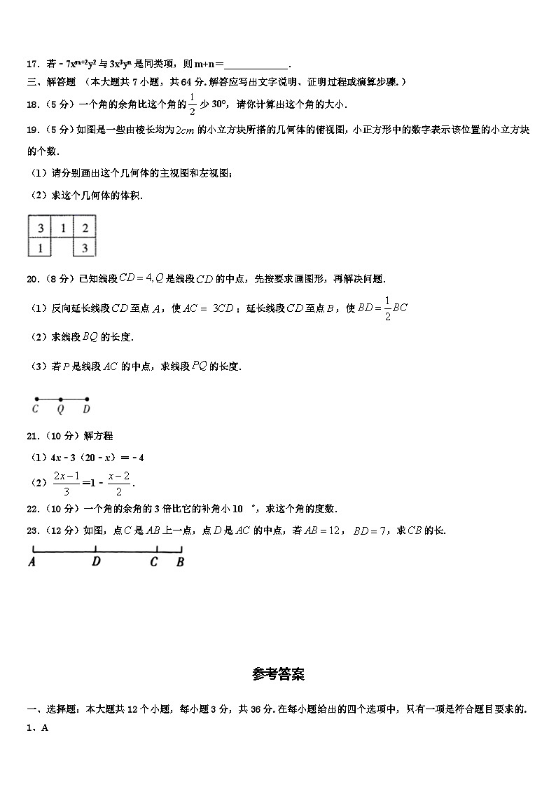 湖北省武汉新洲区五校联考2026届七年级数学第一学期期末学业水平测试模拟试题含解析第3页