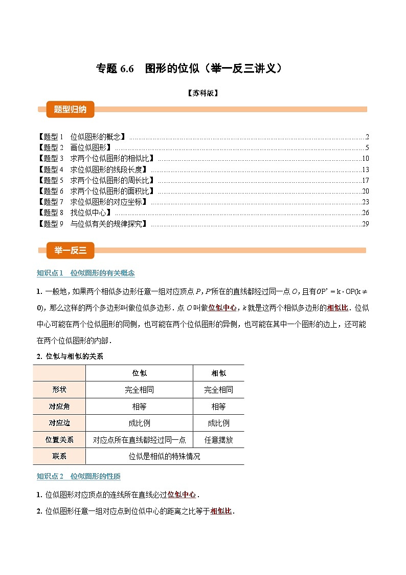 专题6.6 图形的位似（举一反三讲义）数学苏科版九年级下册（解析版）第1页
