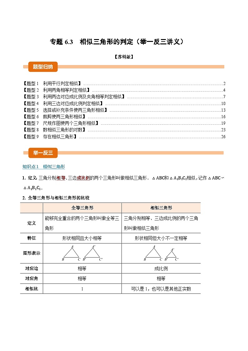 专题6.3 相似三角形的判定（举一反三讲义）数学苏科版九年级下册（解析版）第1页