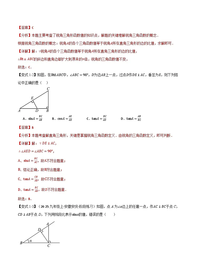 专题7.1 锐角三角函数（举一反三讲义）数学苏科版九年级下册（解析版）第3页