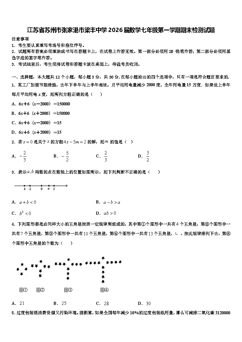 江苏省苏州市张家港市梁丰中学2026届数学七年级第一学期期末检测试题含解析第1页