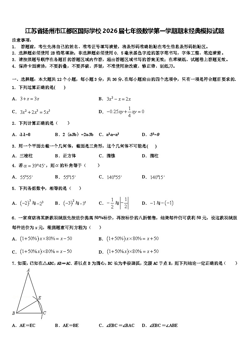 江苏省扬州市江都区国际学校2026届七年级数学第一学期期末经典模拟试题含解析第1页