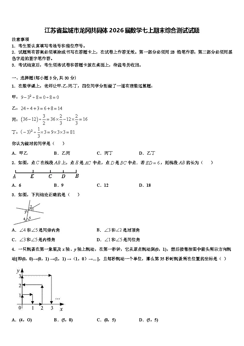 江苏省盐城市龙冈共同体2026届数学七上期末综合测试试题含解析第1页