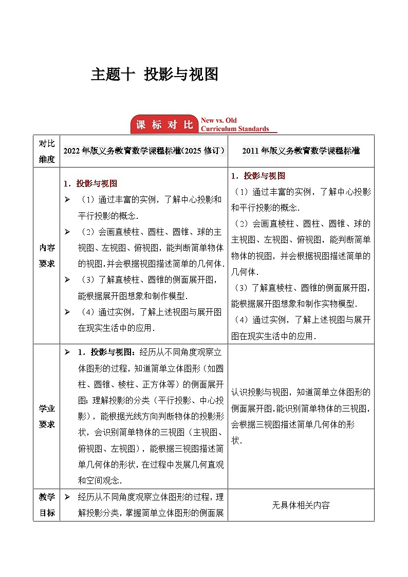 主题十 投影与视图 2026年中考数学专题复习考点解读教案第1页
