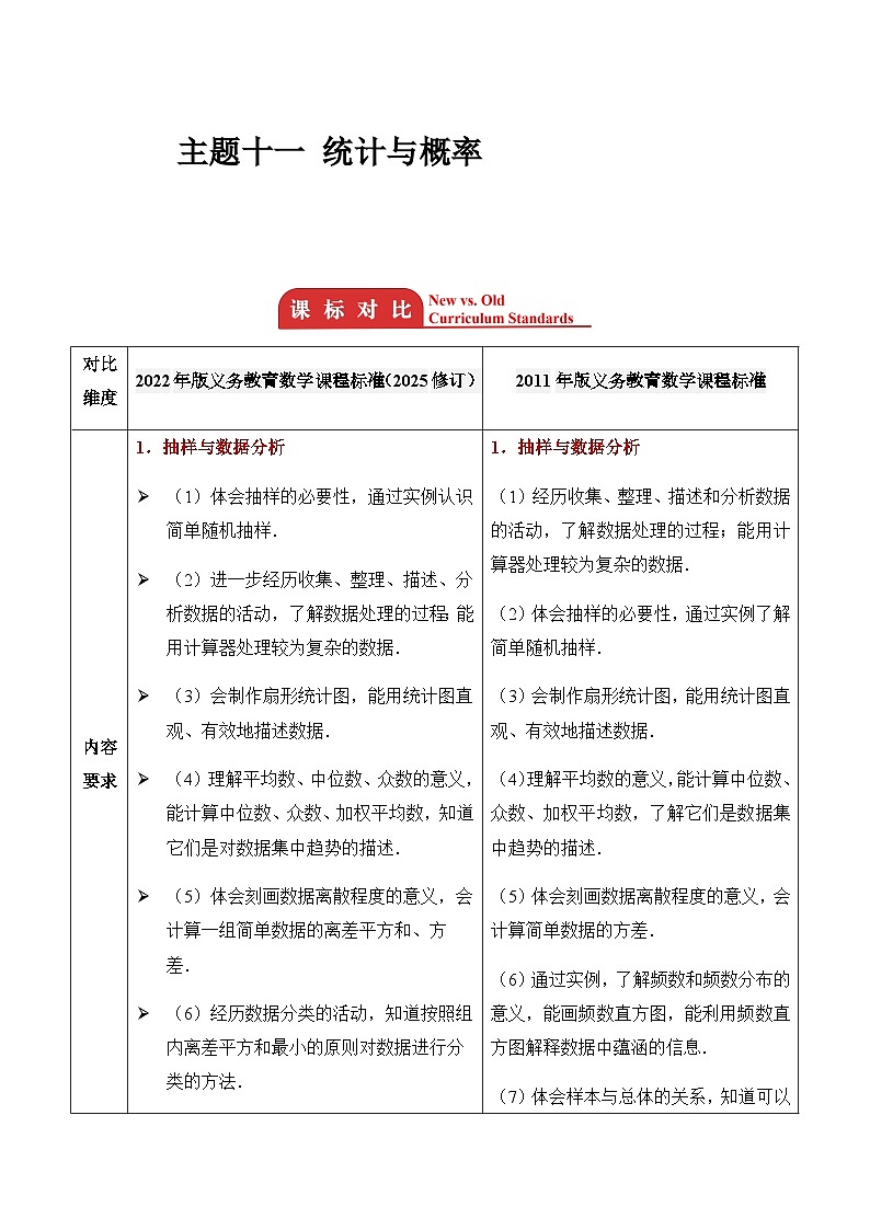 主题十一 统计与概率 2026年中考数学专题复习考点解读教案第1页