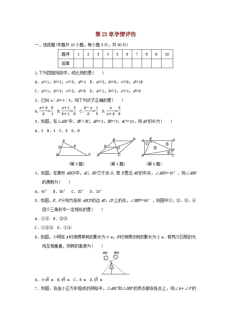 福建省2025九年级数学上册第23章图形的相似学情评估试卷（附解析华东师大版）第1页