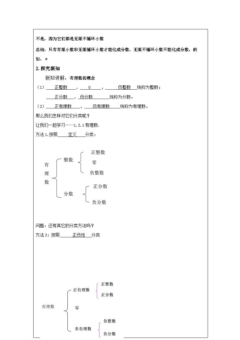 人教版数学七年级上册1.2.1有理数 表格式教案第3页