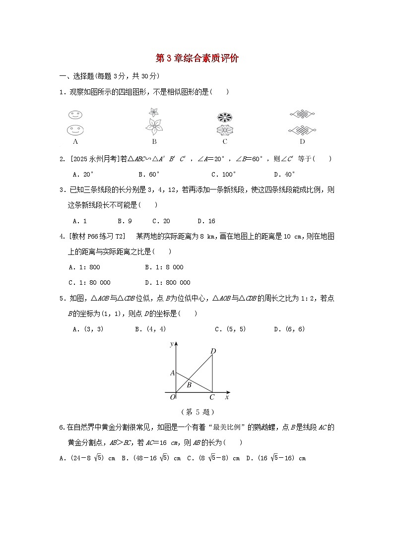 2025秋九年级数学上册第3章图形的相似综合素质评价试卷（含解析湘教版）第1页
