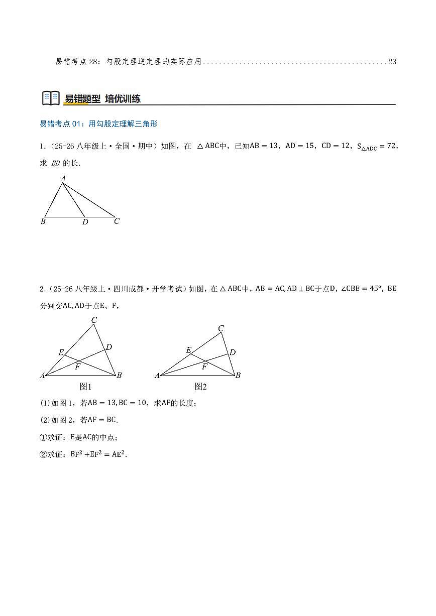 勾股定理（28个高频易错考点训练 共56题）（原卷版）第2页