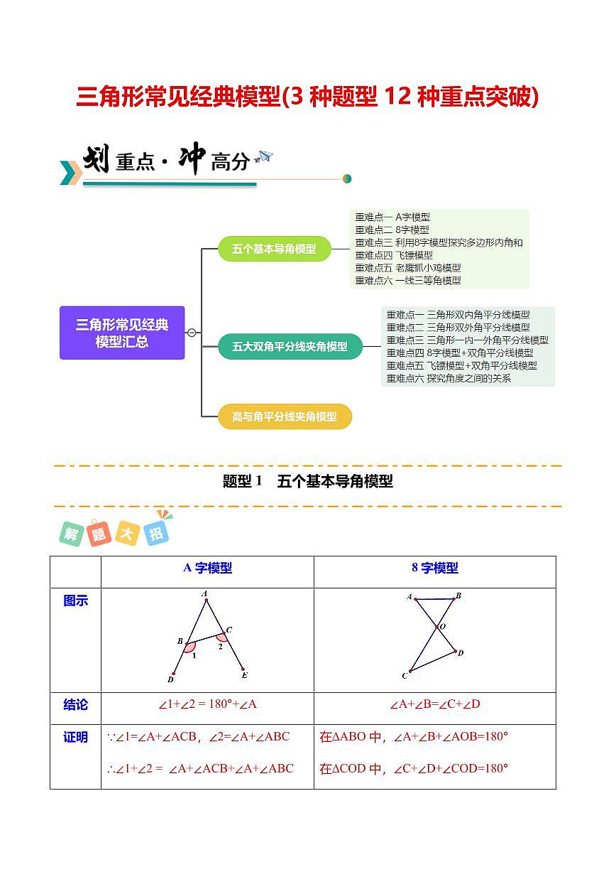 三角形常见经典模型汇总(3种题型12种重点突破) （专项训练）（解析版）第1页