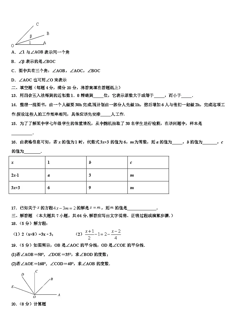 辽宁省大连市普兰店区2026届数学七上期末考试试题含解析第3页