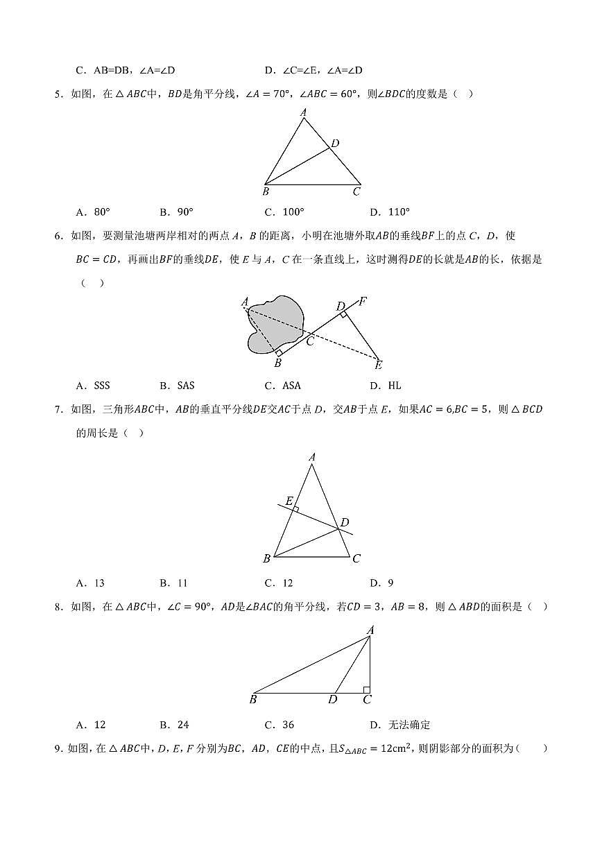 八年级数学上学期期中模拟卷01（人教版2024）（原卷版）第2页