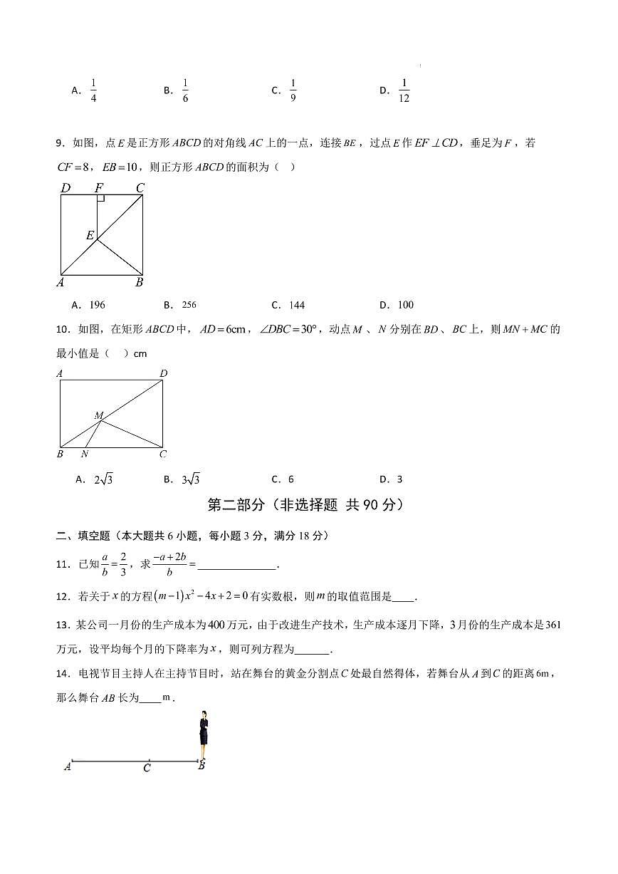 九年级数学期中模拟卷（山东青岛专用，北师大版）（考试版A4）第3页