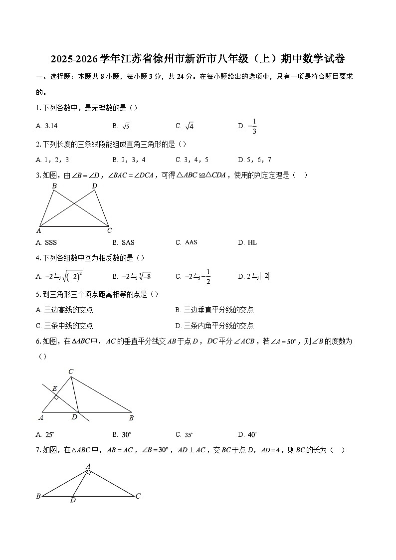 2025-2026学年江苏省徐州市新沂市八年级（上）期中数学试卷-自定义类型第1页